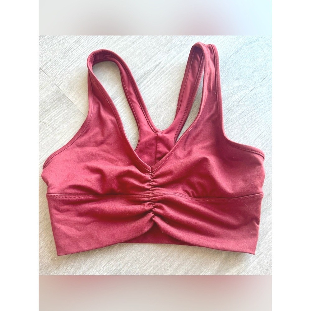 ALO Yoga Wild Thing Crop Burgundy Deep V Ruched Top Sz S